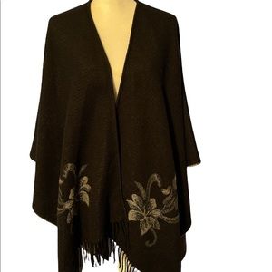Women’s Shawl Wrap Acrylic Black Floral One Size